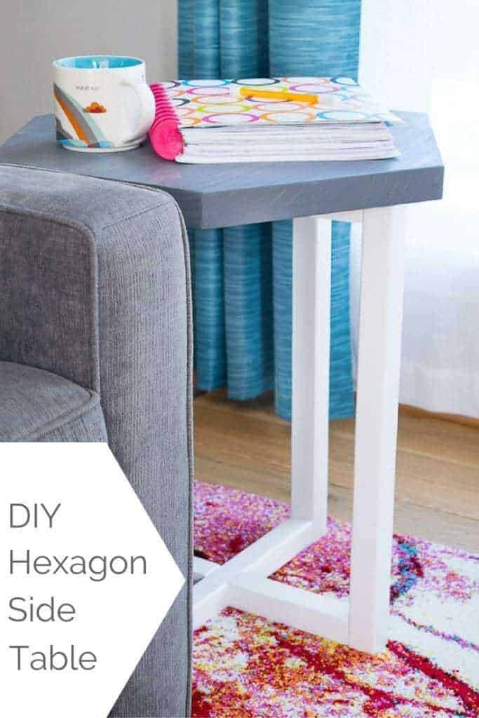 Add a modern touch to your living room with this DIY hexagon side table. FREE woodworking plans at The Handyman's Daughter! | easy woodworking project | scrap wood project | hexagon table | two toned wood | easy DIY side table