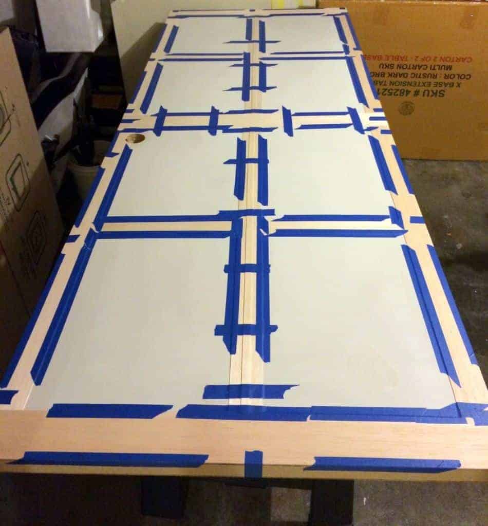 balsa strips taped down to flat panel door