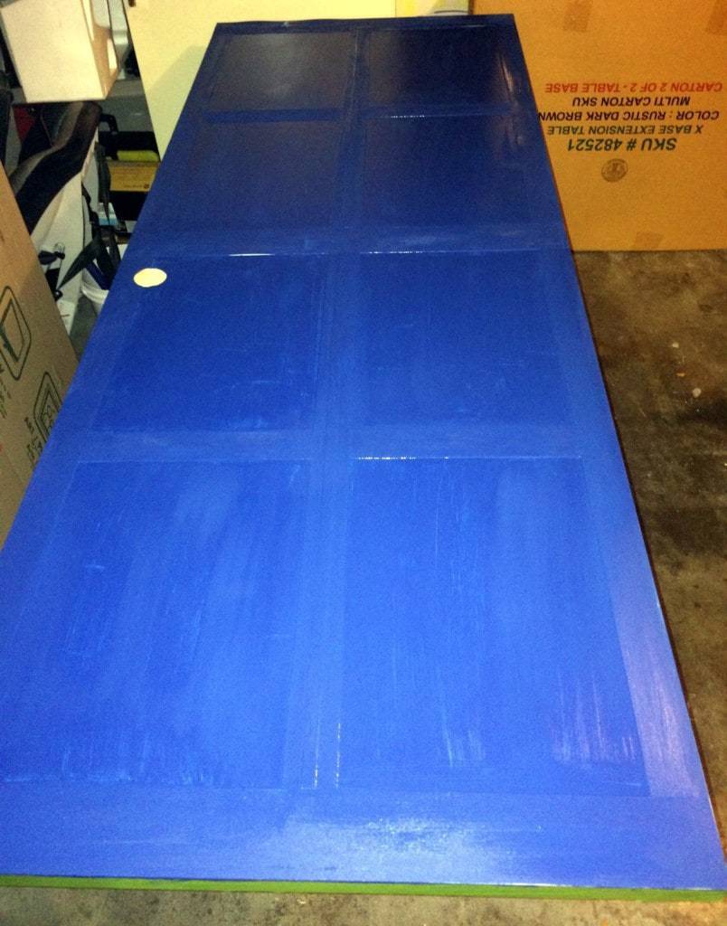 first two coats of blue paint on TARDIS door