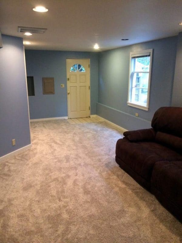 Carpet over tile floor