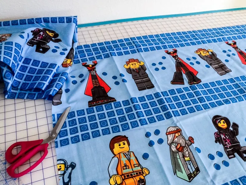 Cutting flat sheet from Lego Movie bedding set to create curtains