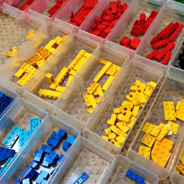 lego storage bins sorted by color