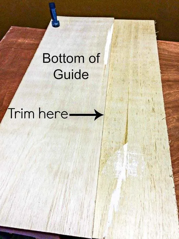 circular saw jig flipped over to show where to cut off excess