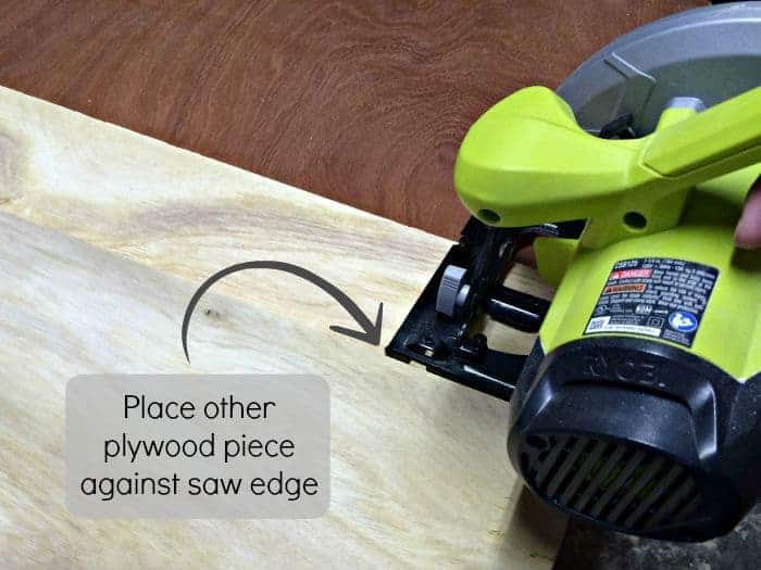 line up the other plywood strip with the other edge of the saw The Handyman's Daughter