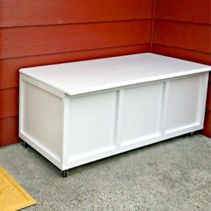 DIY storage bench with hinged lid