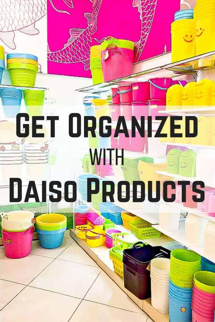 brightly colored plastic storage containers at Daiso