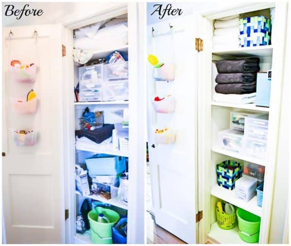Get your linen closet organized with Daiso products! Here's a before and after of mine.
