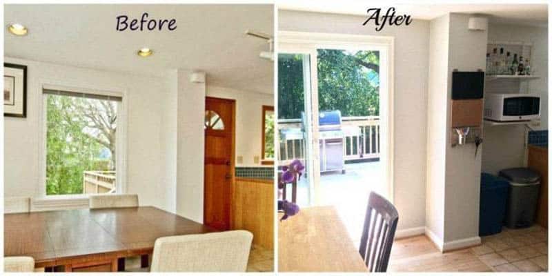 before and after images of moving kitchen door