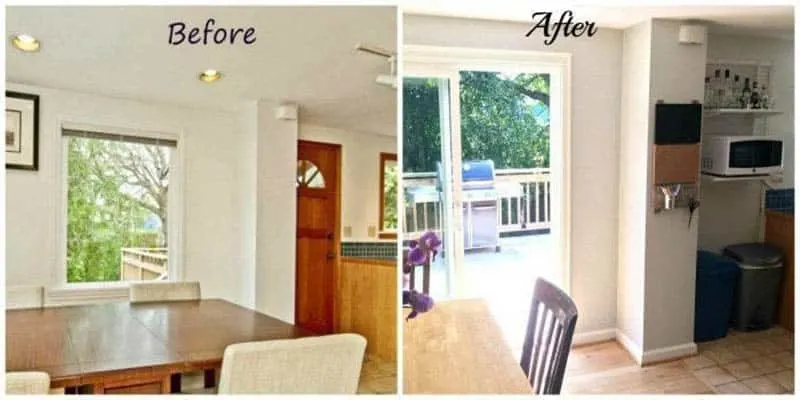 before and after images of moving kitchen door