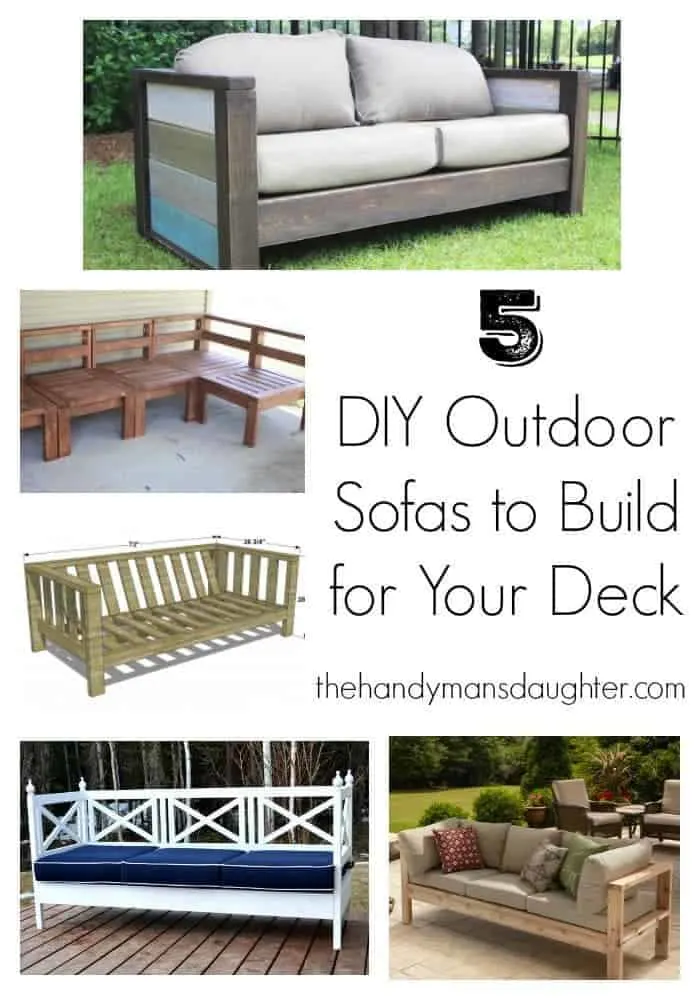 Reciclar llave inglesa ven 5 DIY Outdoor Sofas to Build for your Deck or Patio - The Handyman's  Daughter