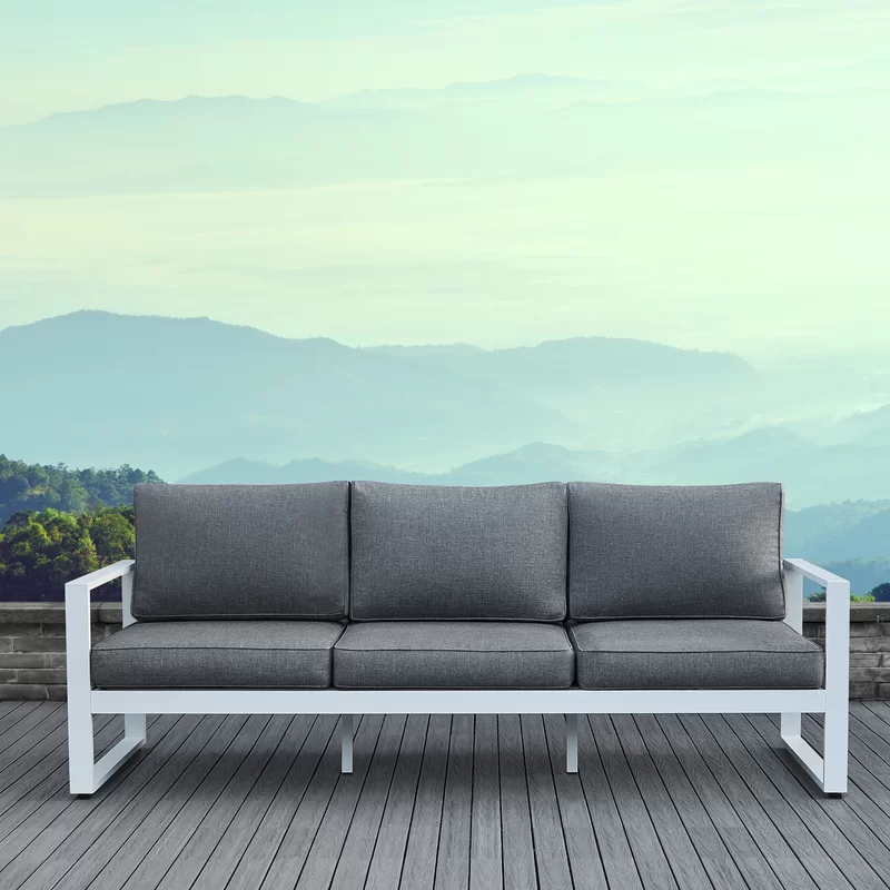 outdoor sofa with white frame and gray cushions
