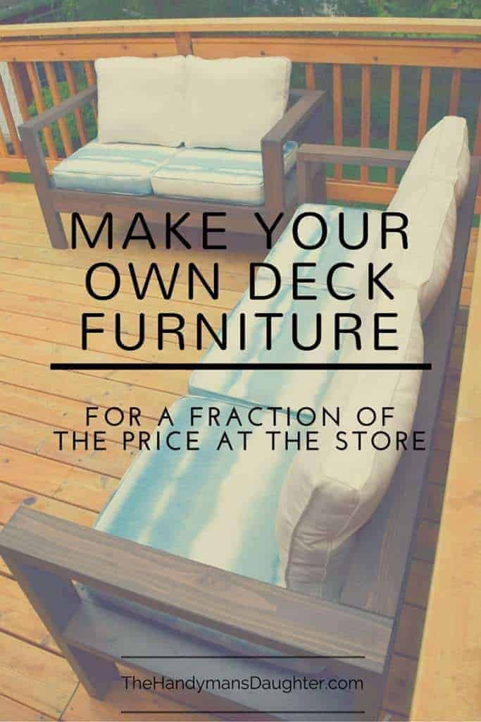 DIY outdoor loveseat and sofa with text overlay