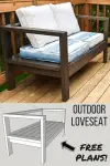 DIY outdoor loveseat with 3D model of woodworking plans