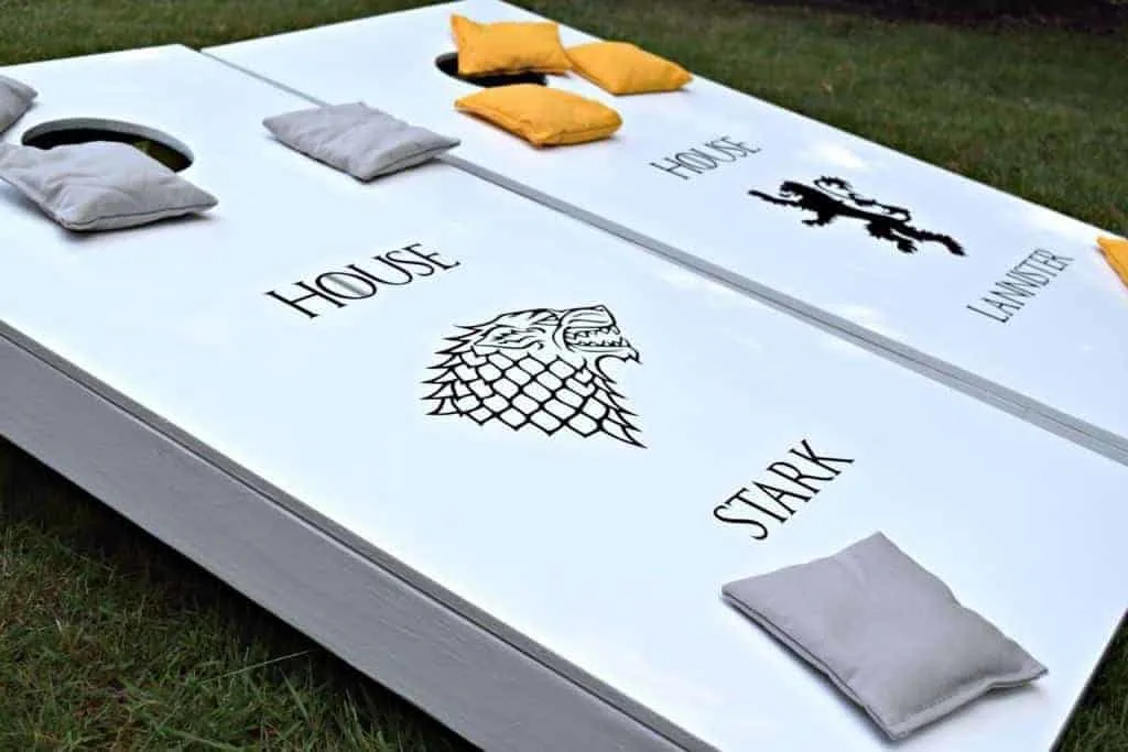  DIY cornhole boards with decals