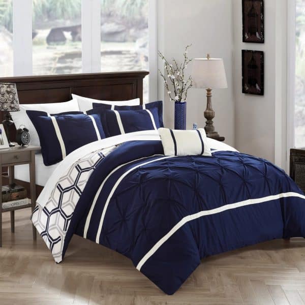 navy blue and gray bedding