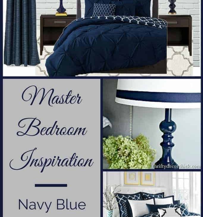 I'm dreaming of a master bedroom in soothing shades of navy blue and gray. Here are my picks for bedding, curtains and more! - The Handyman's Daughter