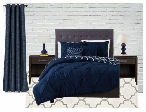 mock up of navy blue and gray bedroom