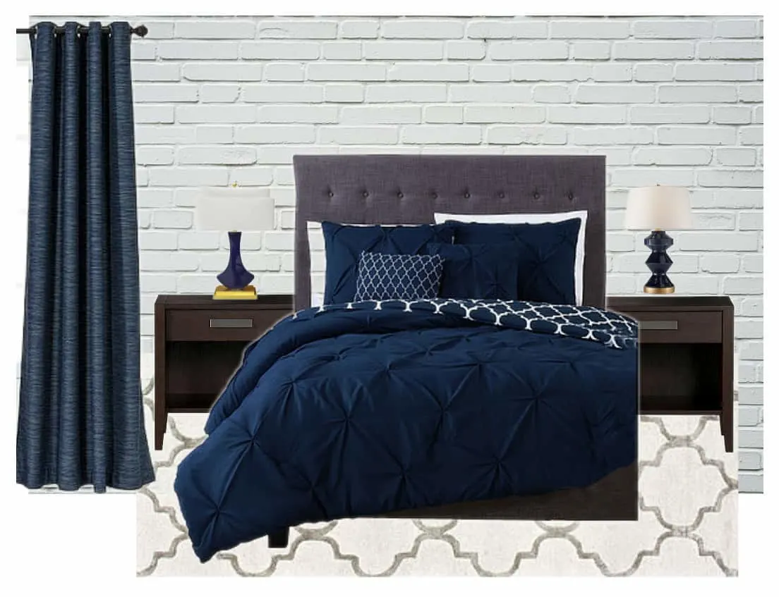 mock up of navy blue and gray bedroom