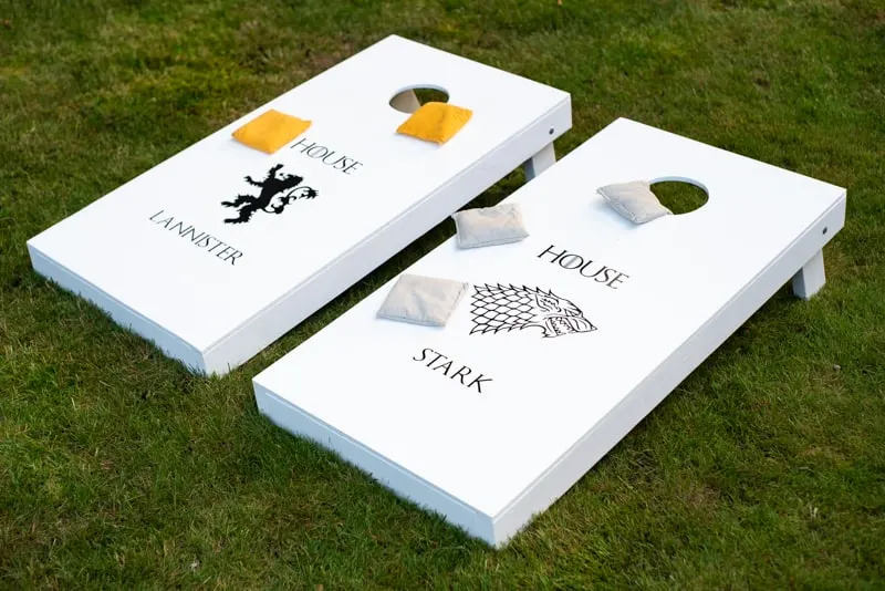 DIY cornhole boards with custom decals