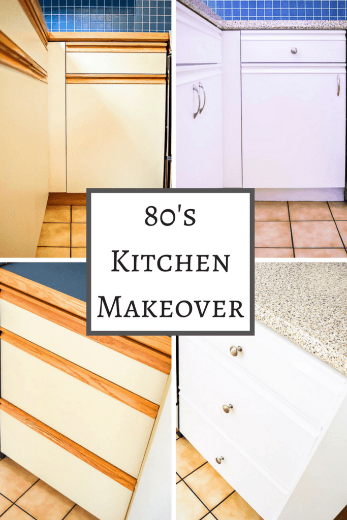 before and after photos of 80s kitchen cabinet makeover