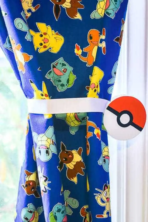 Pokemon themed curtains with pokeball magnetic curtain tie back