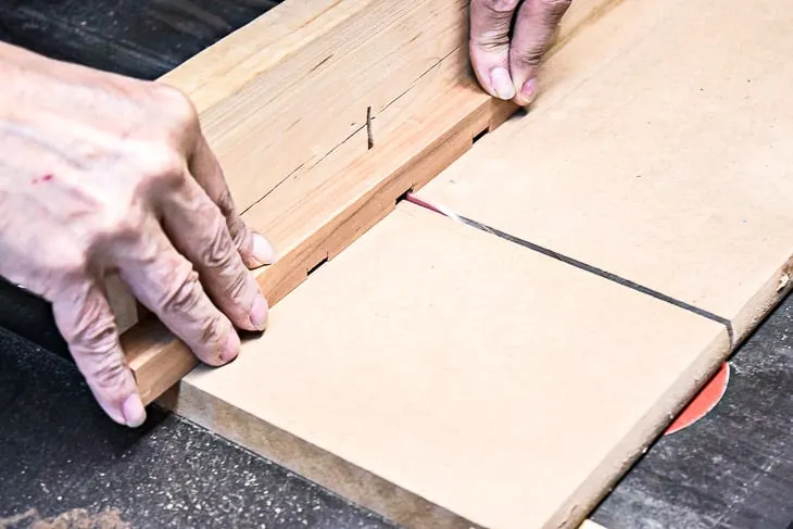 cutting vertical supports for DIY wall sconce on a table saw