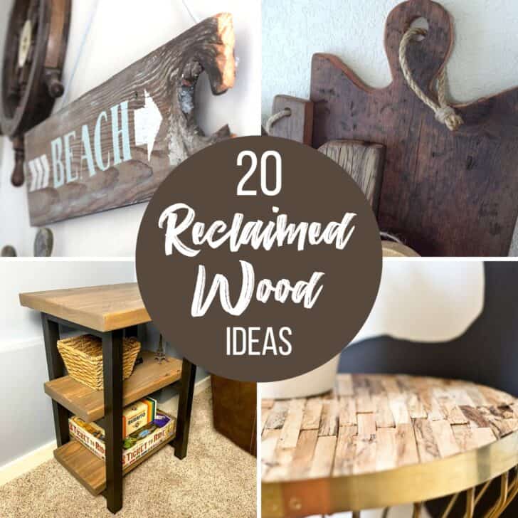 20 reclaimed wood ideas with collage of four projects