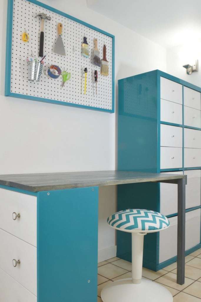 This IKEA desk hack is easy to make with a Rast dresser, Kallax storage unit and a few boards! See the full tutorial on The Handyman's Daughter