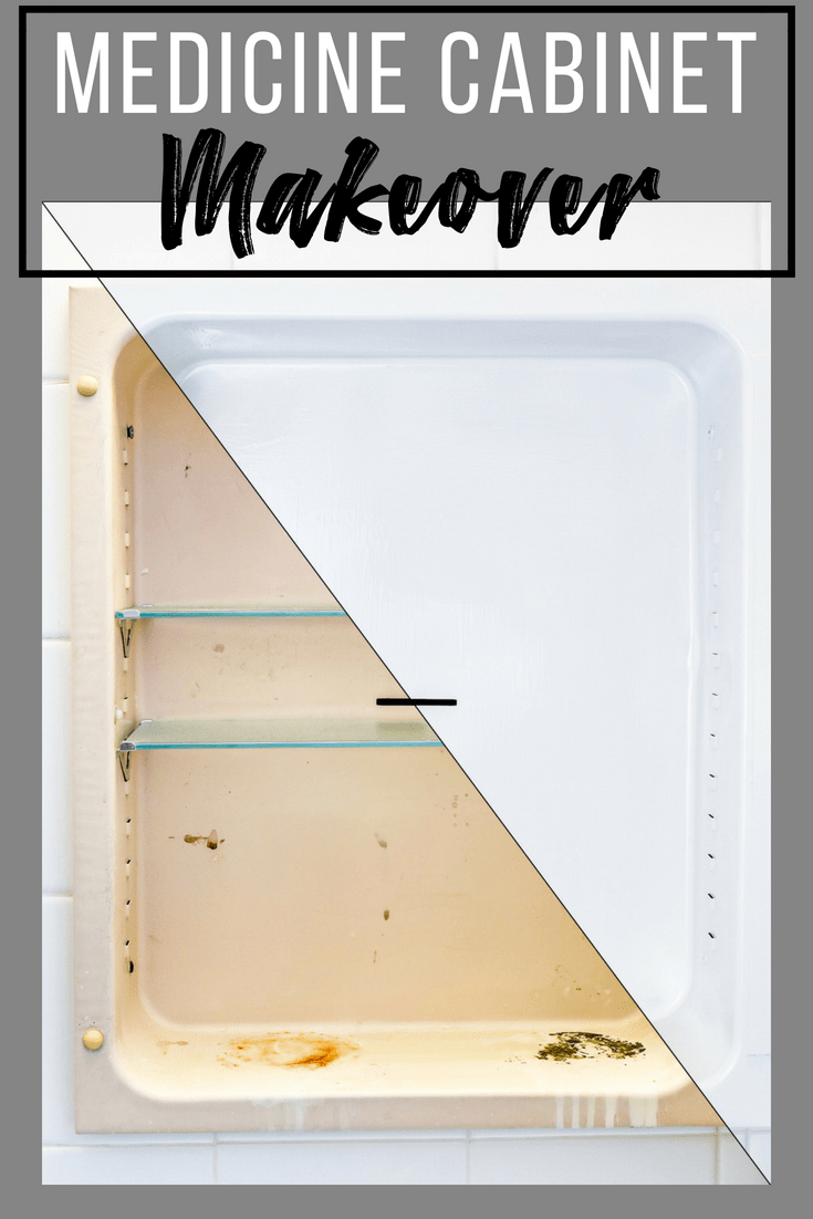 metal medicine cabinet before and after with diagonal line through middle