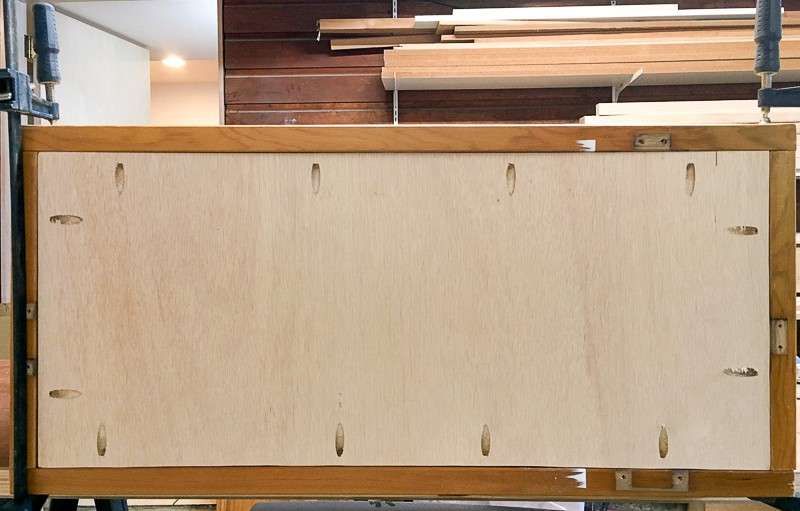 bottom of blanket box attached with pocket hole screws