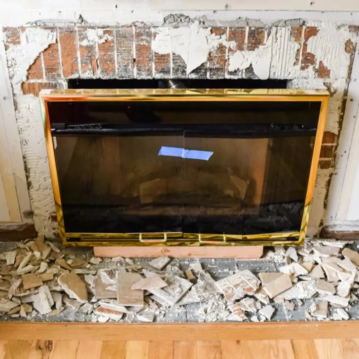 fireplace demolition after tile has been removed