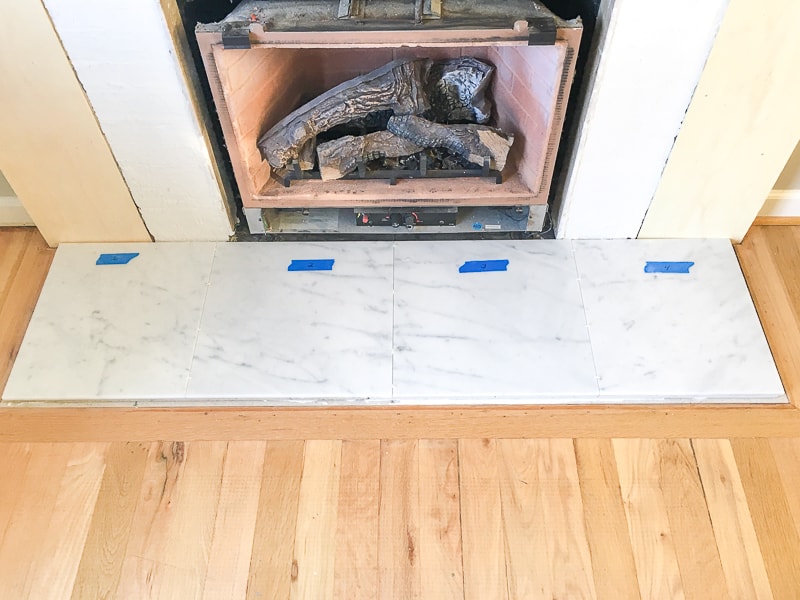 marble tile fireplace hearth layout