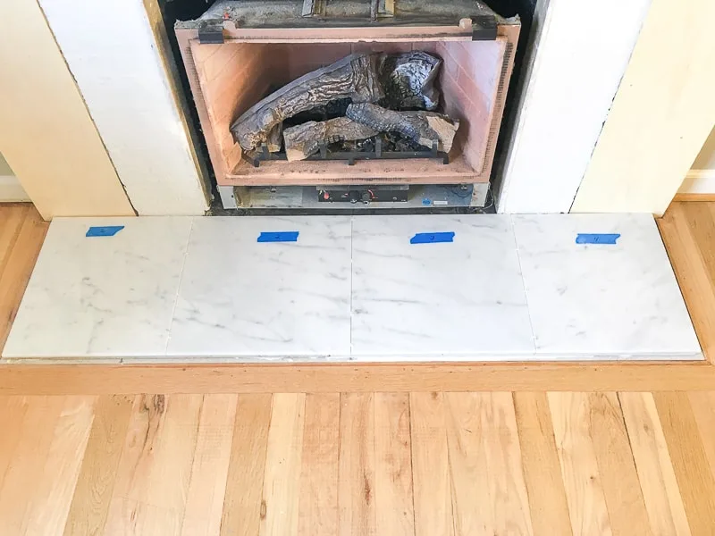 marble tile fireplace hearth layout