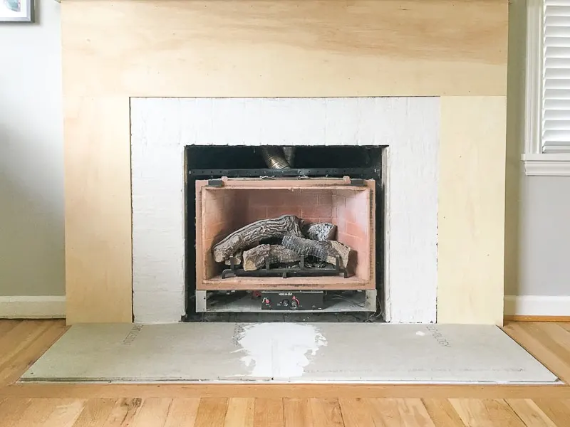 fireplace surround with plywood