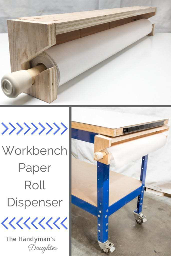 This DIY workbench paper roll dispenser is perfect for keeping your work surface free of paint drips and spills!