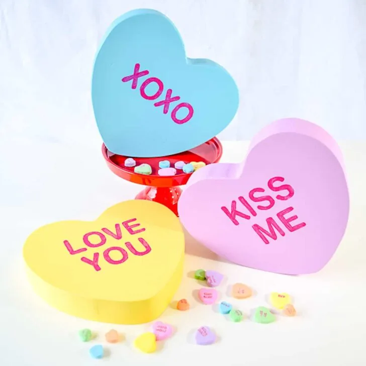 large wooden conversation hearts decorations