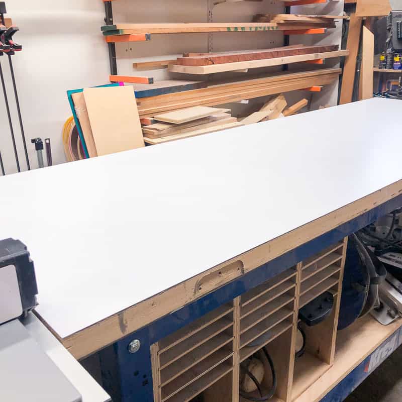 laminate sheet on top of kreg workbench top
