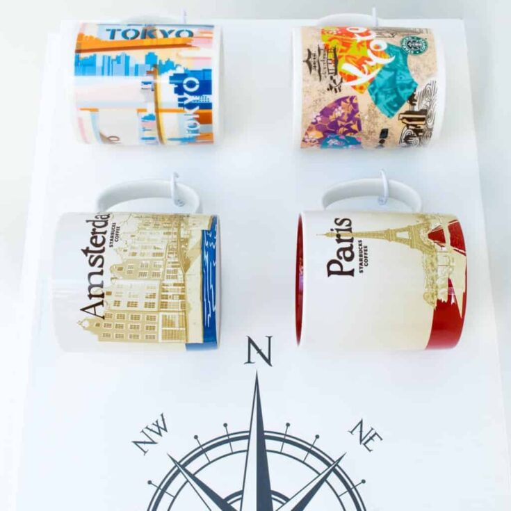 Double sided tape helped keep the mugs straight and prevents them from swinging into each other.