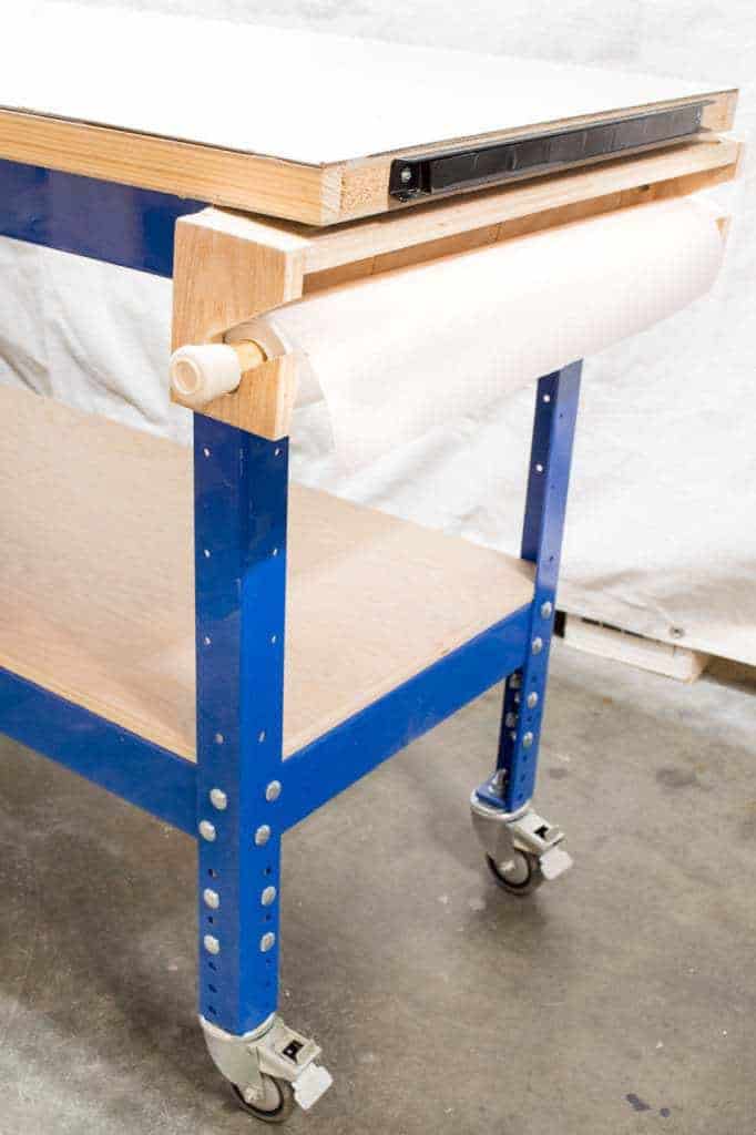Add a workbench paper roll dispenser to protect your surface from paint drips!