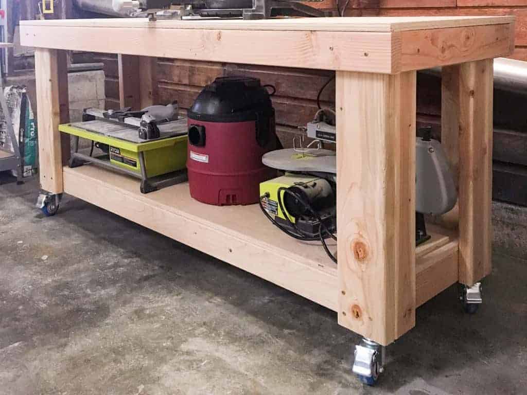 My miter saw stand had lots of wasted space above the tool storage. Time for some new shelves!