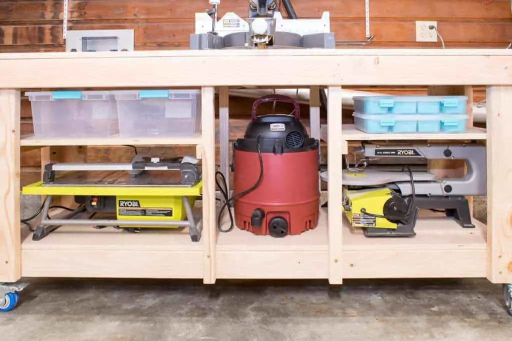 shelves under miter saw table