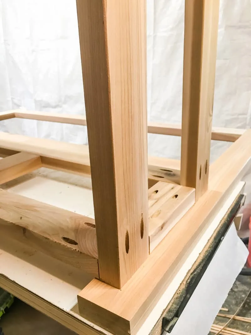 attaching outdoor storage bench back to box with pocket hole screws