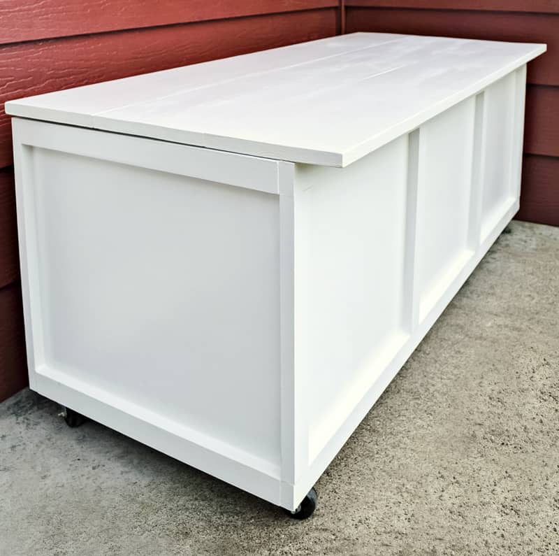 DIY storage bench on front porch