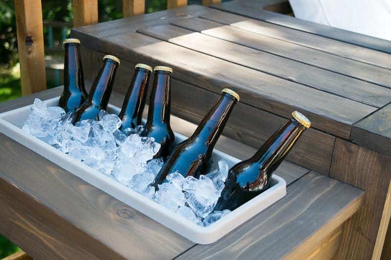 DIY outdoor end table with ice bucket