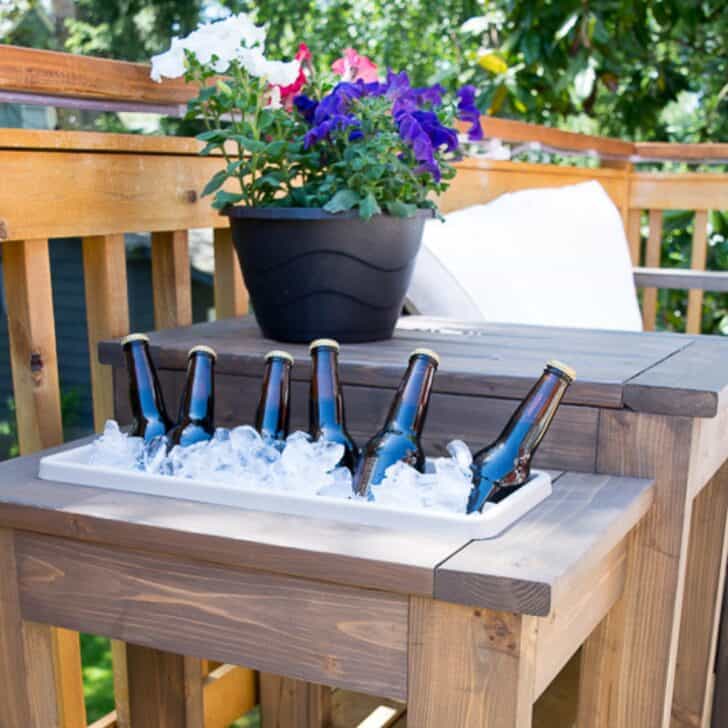 DIY outdoor table cooler with planter box