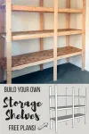 DIY storage shelves with image from free woodworking plans