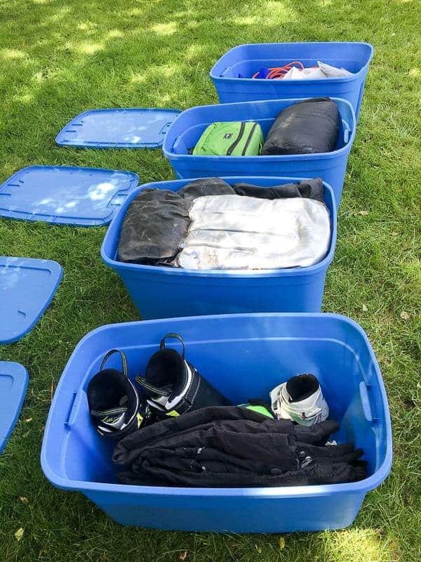 organizing stuff into plastic totes to go on shed shelving