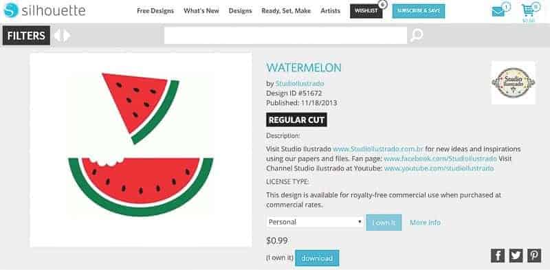 screenshot of watermelon slice stencil file in Silhouette Store