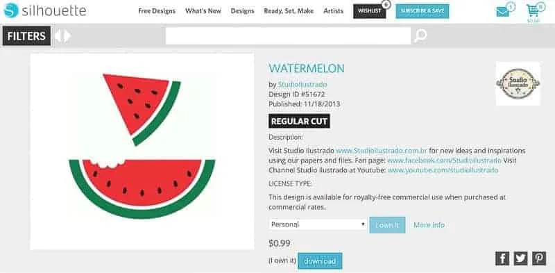 screenshot of watermelon slice stencil file in Silhouette Store