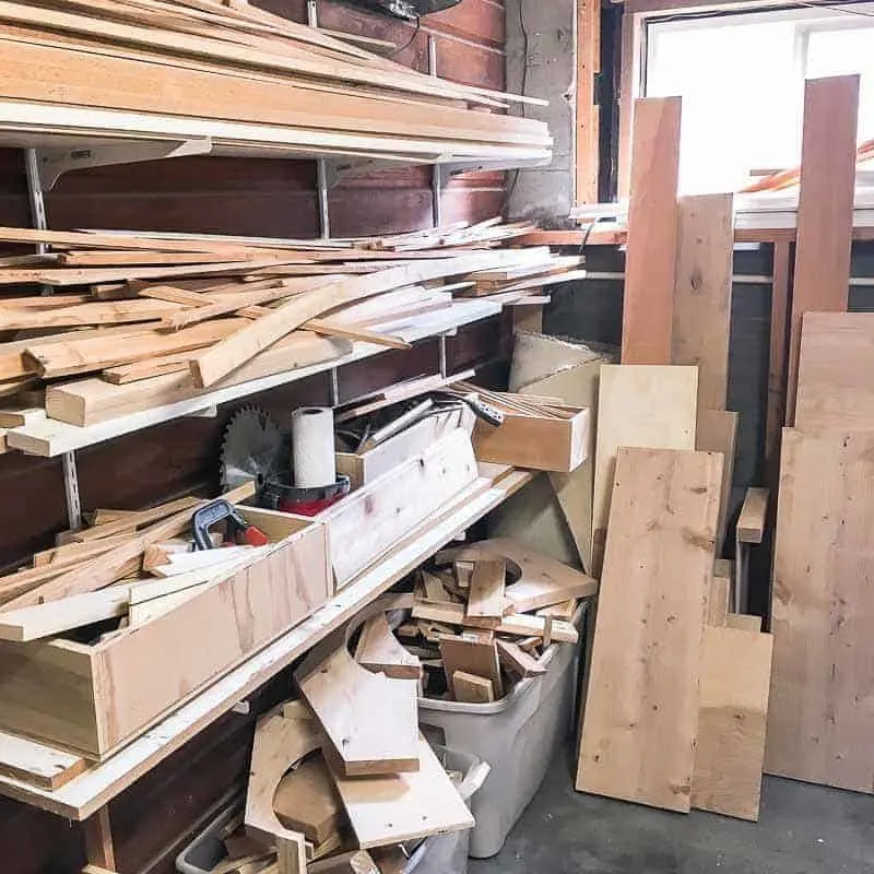 cluttered lumber rack